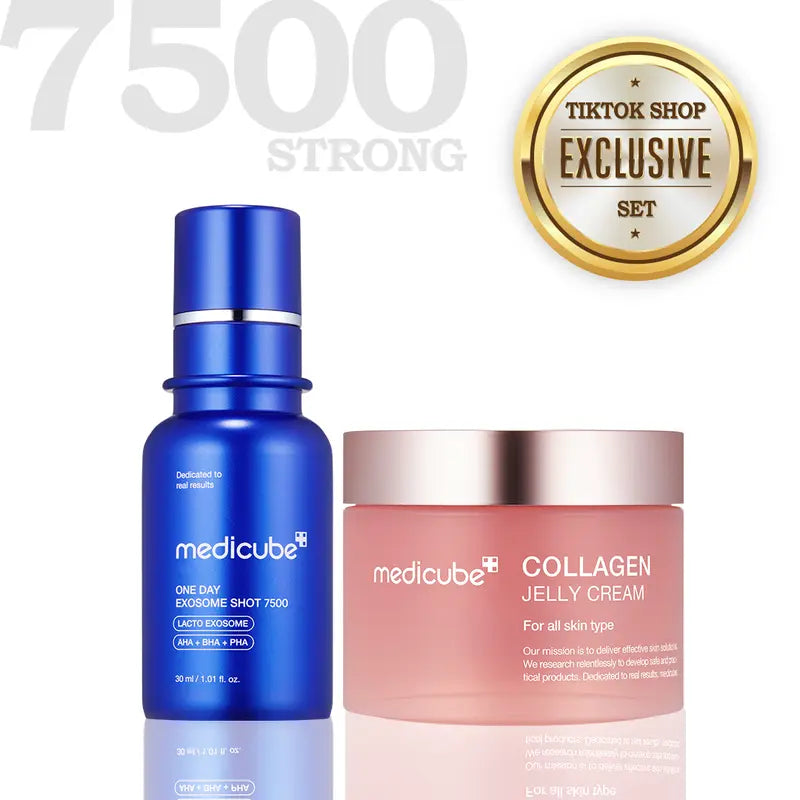 [Medicube Official Shop Exclusive SET] Korean Home Aesthetic Duo L Experience Glass Glow Effect with Zero Exosome Spicule Serum + Collagen Niacinamide Jelly Cream Combination